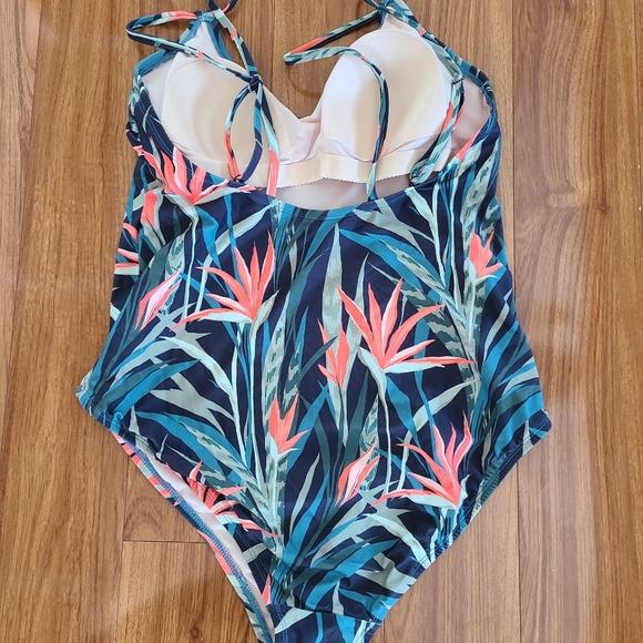 KONA SOL TROPICAL PALM ONE PIECE  BATHING SUIT SIZE XL NWOT - Picture 4 of 6